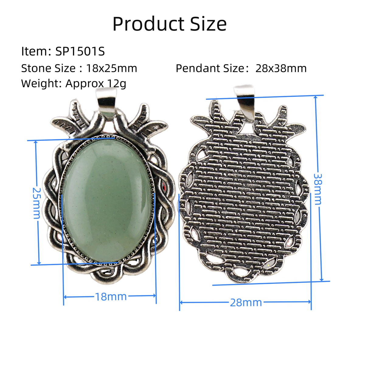 Natural Gemstone Pendant for Making Jewelry with 18x25MM Stone Cabs  Silver Alloy Accessories