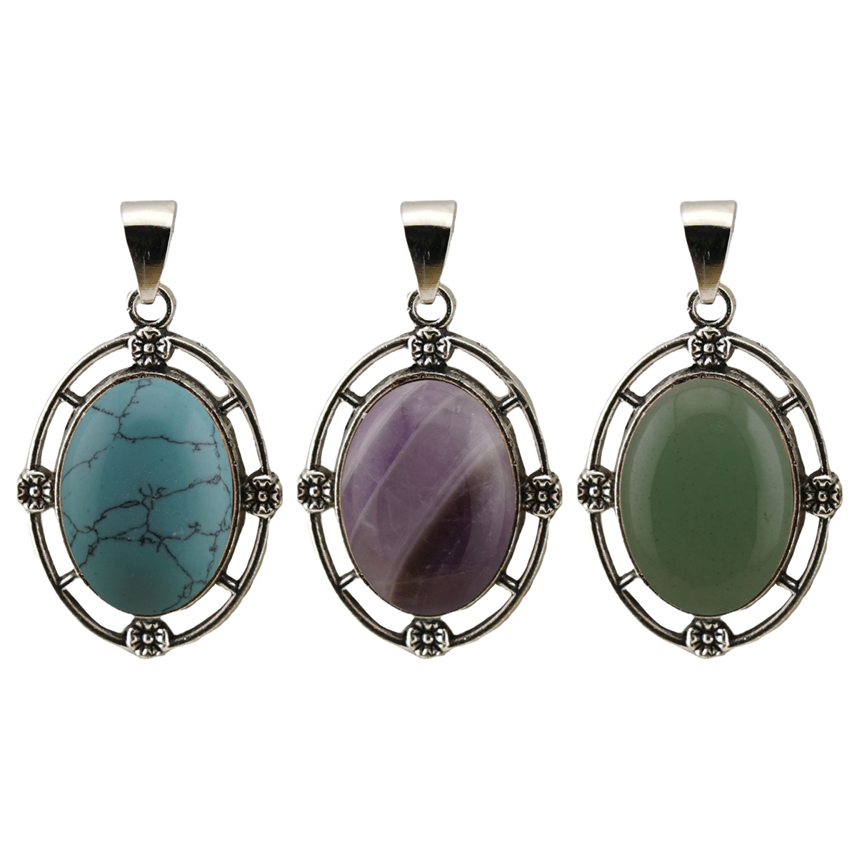 Natural Gemstone Pendant for Making Jewelry with 13x18MM Stone Cabs  Silver Alloy Accessories