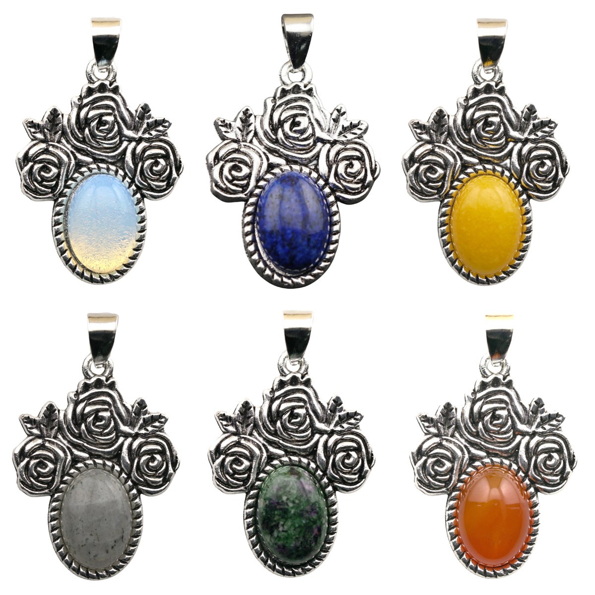 Silver Rose Flower Gemstone Pendant for Making Jewelry  10x14MM Stone Cabs