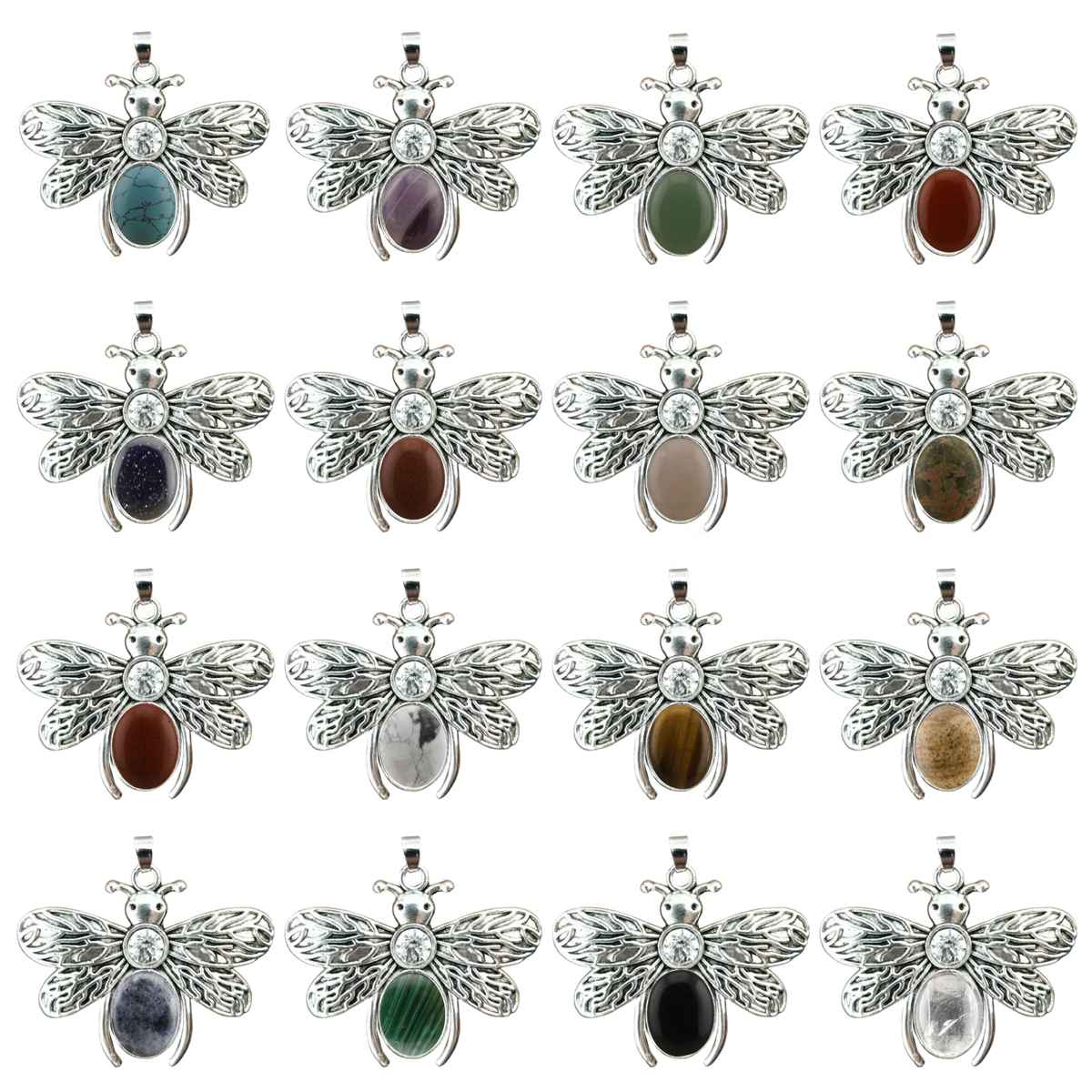 Silver Bee Gemstone Pendant for Making Jewelry 12x16MM Stone Cabs Animal 