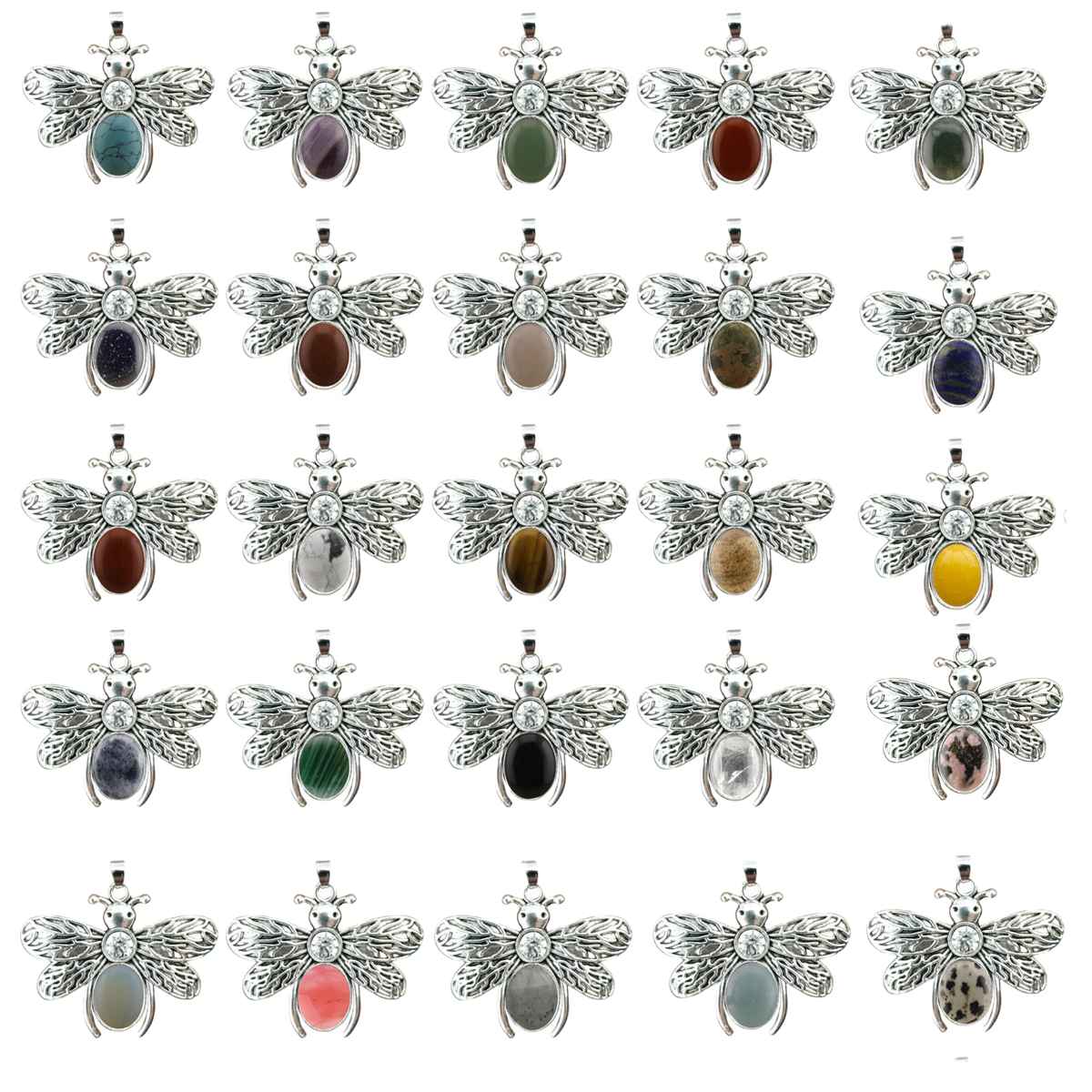 Silver Bee Gemstone Pendant for Making Jewelry 12x16MM Stone Cabs Animal 