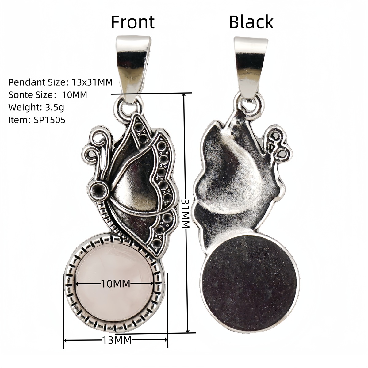 Silver Butterfly Gemstone Pendant for Jewelry Making Necklace Earrings 10MM Stone & Crystal Cabs