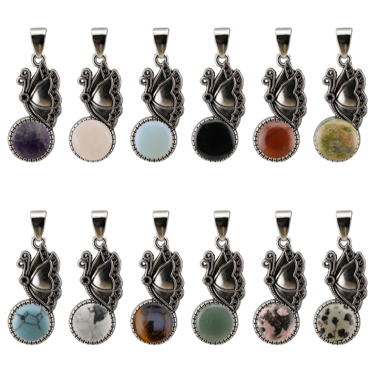 Silver Butterfly Gemstone Pendant for Jewelry Making Necklace Earrings 10MM Stone & Crystal Cabs 