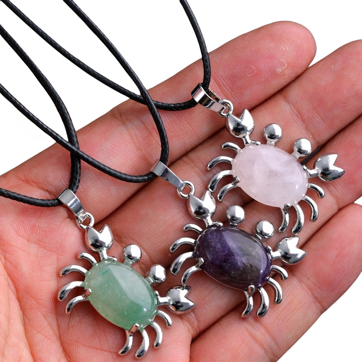 Natural Gemstone Crab Pendant Necklace for Women SN1552S Healing Crystal Protection Animal Jewelry Anniversary Birthday Valentine's Day Gift for Girlfriend Wife Mother