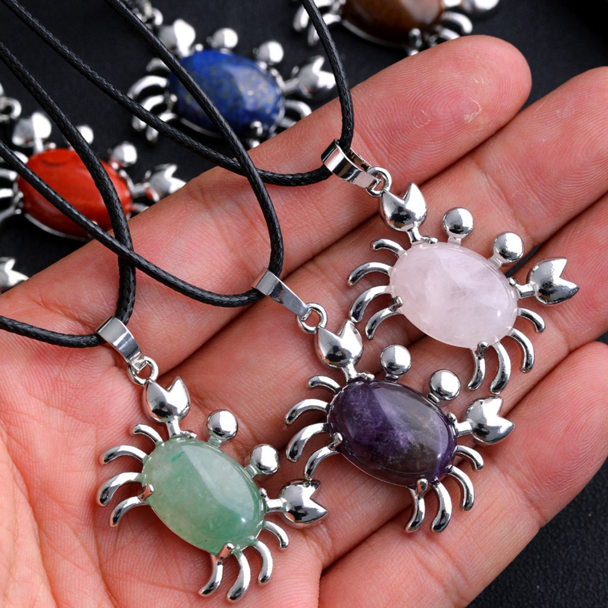 Natural Gemstone Crab Pendant Necklace for Women SN1552S Healing Crystal Protection Animal Jewelry Anniversary Birthday Valentine's Day Gift for Girlfriend Wife Mother