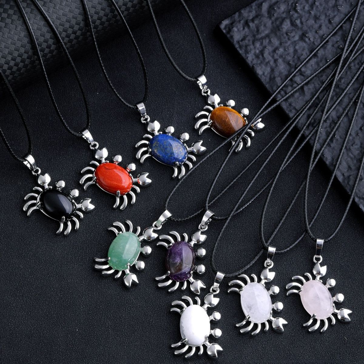 Natural Gemstone Crab Pendant Necklace for Women SN1552S Healing Crystal Protection Animal Jewelry Anniversary Birthday Valentine's Day Gift for Girlfriend Wife Mother