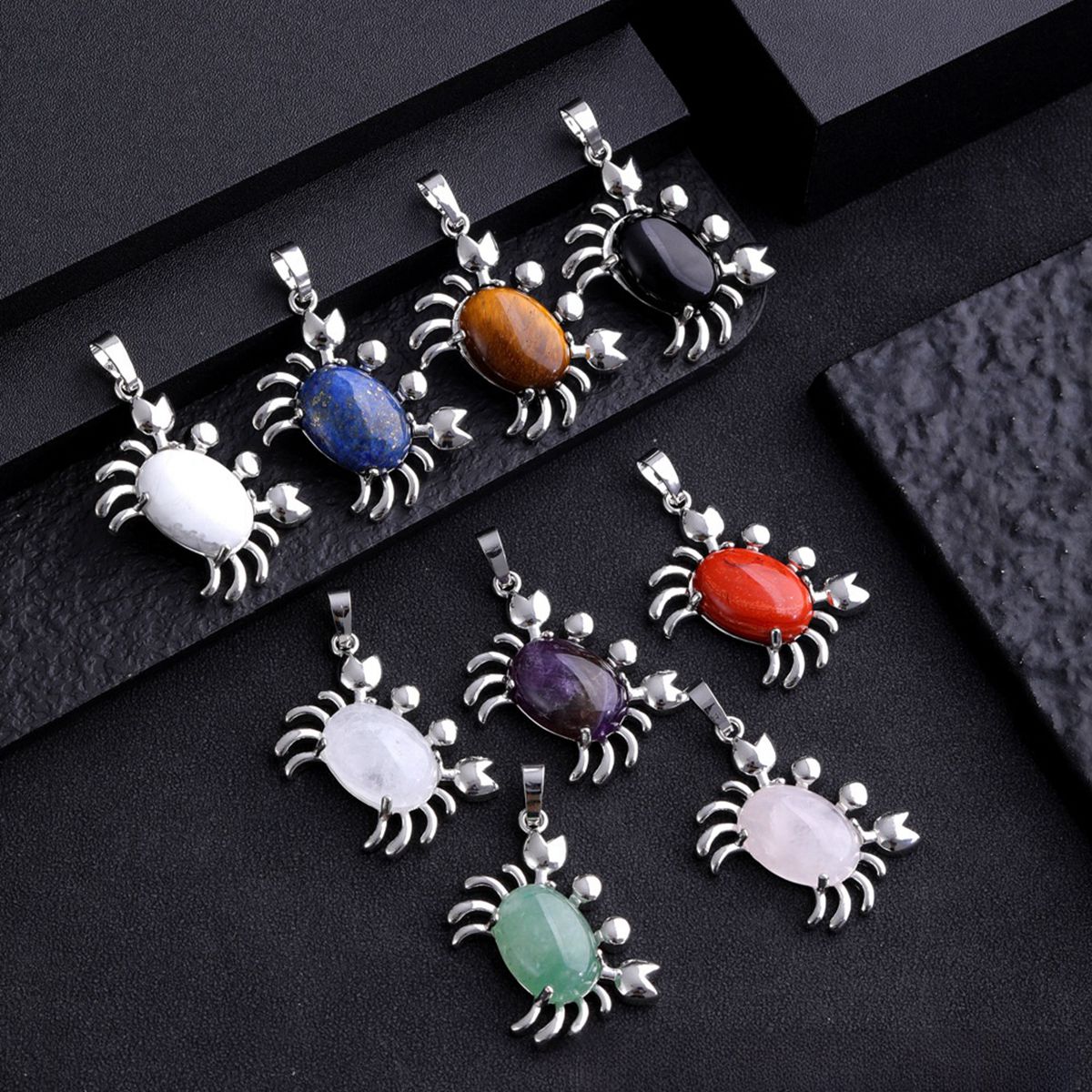 Natural Gemstone Crab Pendant Necklace for Women SN1552S Healing Crystal Protection Animal Jewelry Anniversary Birthday Valentine's Day Gift for Girlfriend Wife Mother