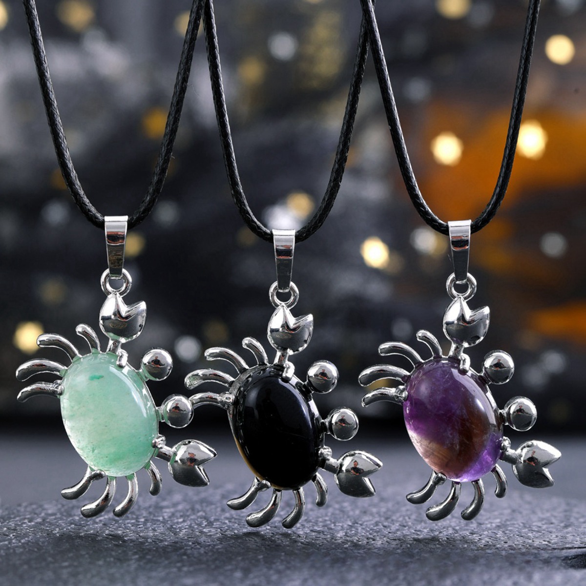 Natural Gemstone Crab Pendant Necklace for Women SN1552S Healing Crystal Protection Animal Jewelry Anniversary Birthday Valentine's Day Gift for Girlfriend Wife Mother