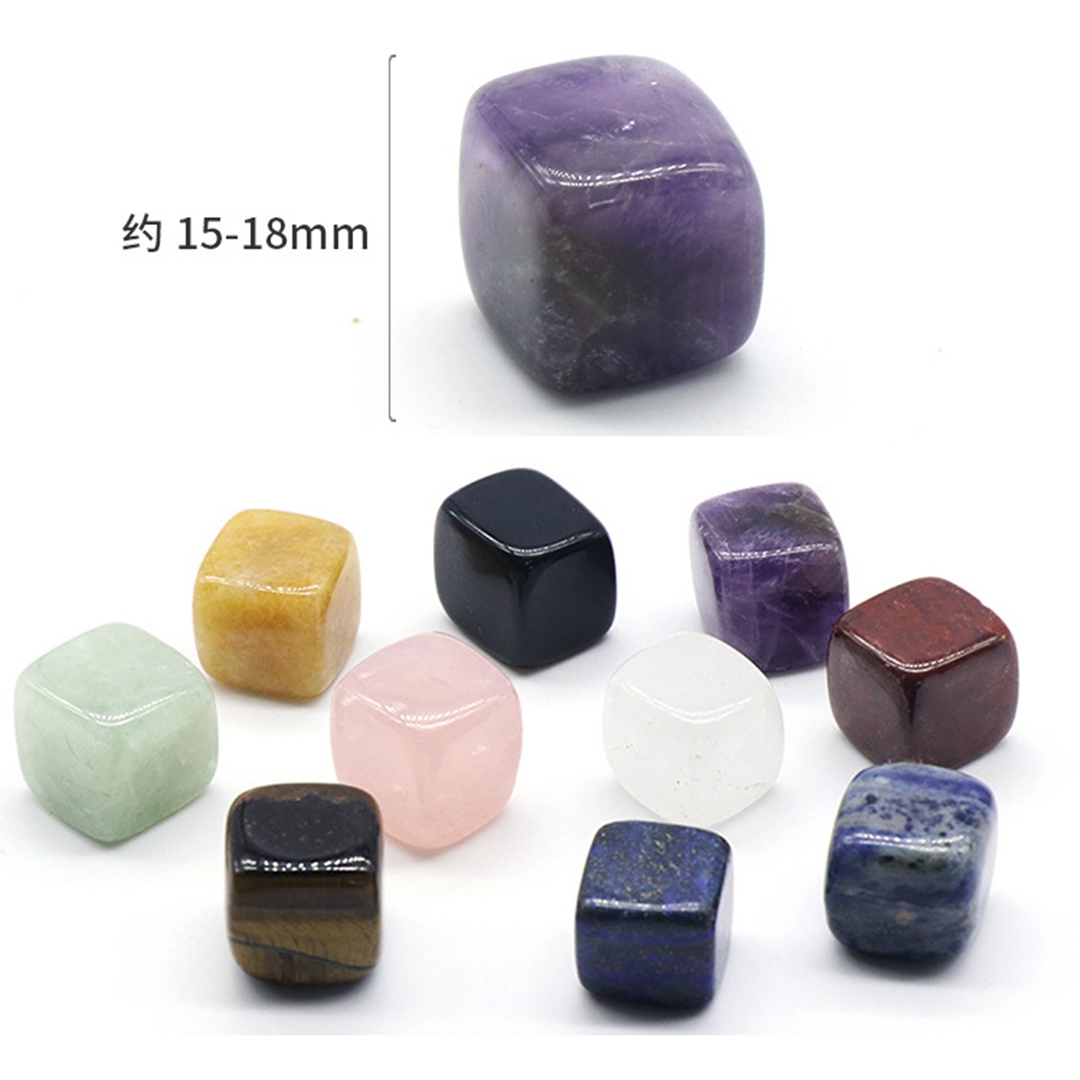 Natural Gemstone Loose Square Cube Beads Healing Power Crystal Block for Home Decor 15-18MM No hole