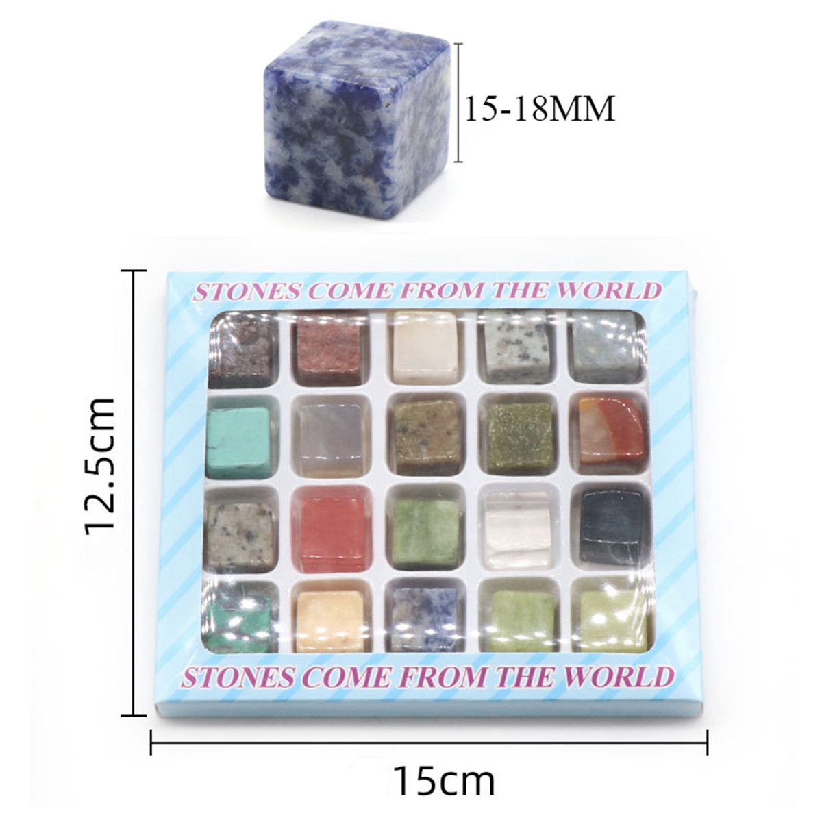 20PCS Cube Gemstone Beads Healing Power Crystal Block for Home Decor 18MM No hole