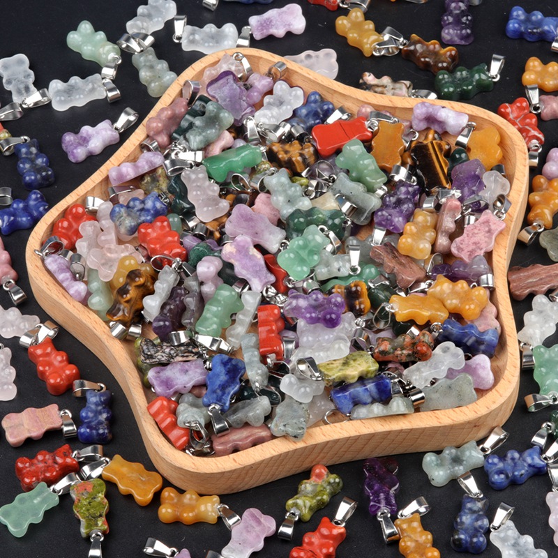 Silver Bear Gemstone Pendant 10x18mm for Making Jewelry Necklace Earrings 