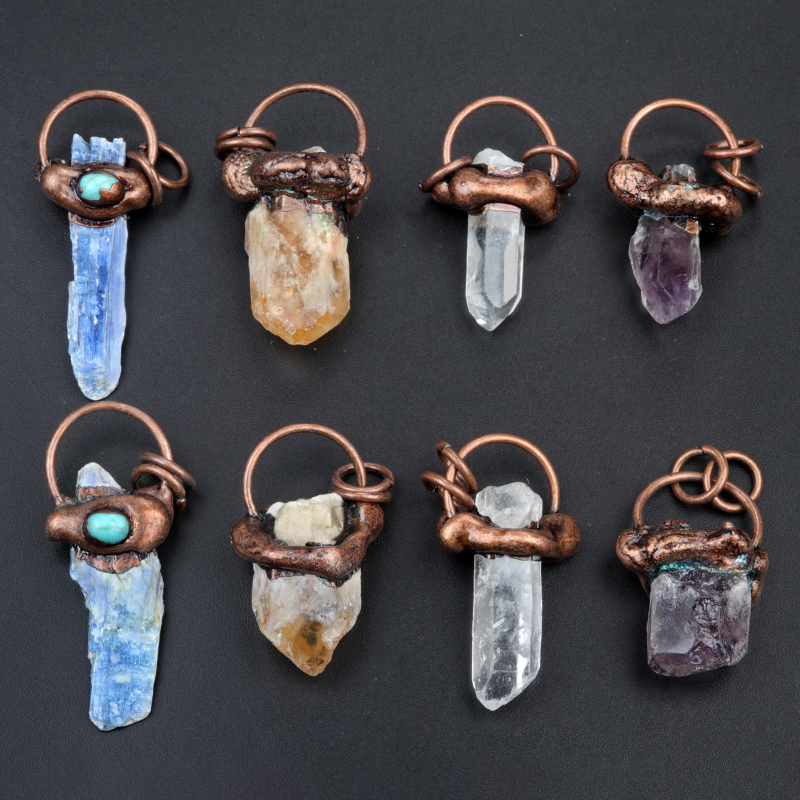 Antique Brass Irregular Raw Crystal Pendant For Making Jewelry