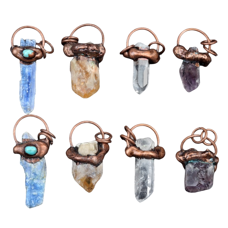 Antique Brass Irregular Raw Crystal Pendant Necklace for women men 