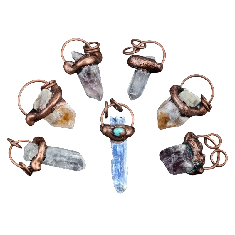 Antique Brass Irregular Raw Crystal Pendant Necklace for women men 