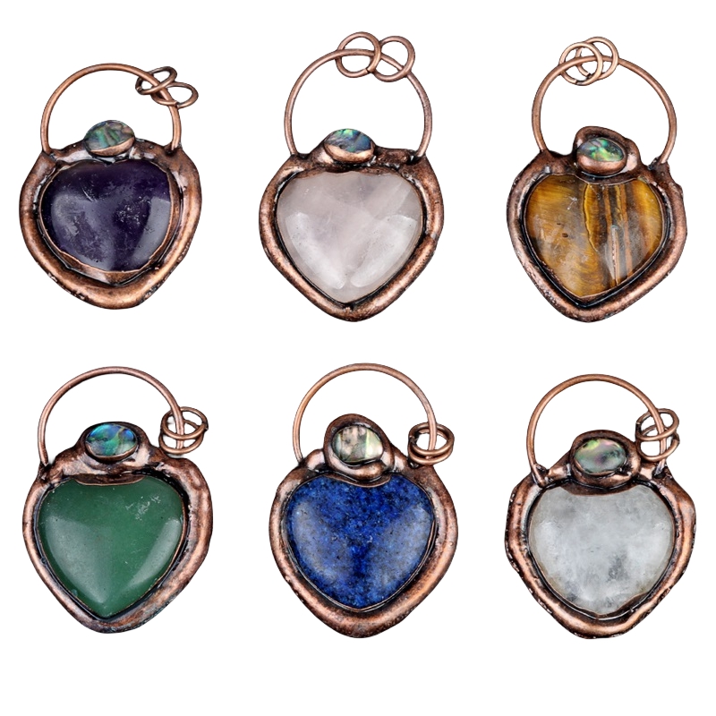 Natual Gemstone Love Heart Retro Red Copper Stone Pendant Necklace  45CM Black Cord 