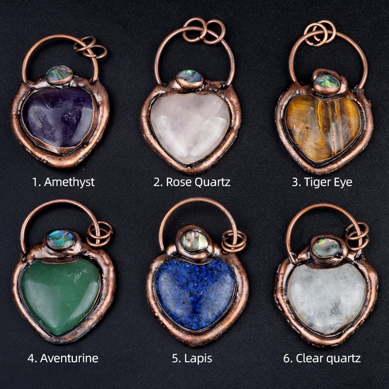 Natual Gemstone Love Heart Retro Red Copper Stone Pendant Necklace  45CM Black Cord 