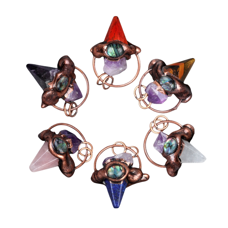 Retro Red Copper Hexagonal Pyramid Stone Pendant for Making Jewelry