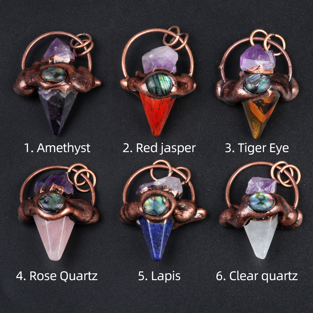 Retro Red Copper Hexagonal Pyramid Stone Pendant for Making Jewelry