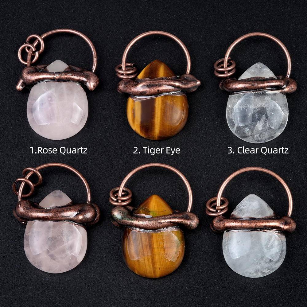 Retro Red Copper Teardrop Gemstone Pendant for Making Jewelry 