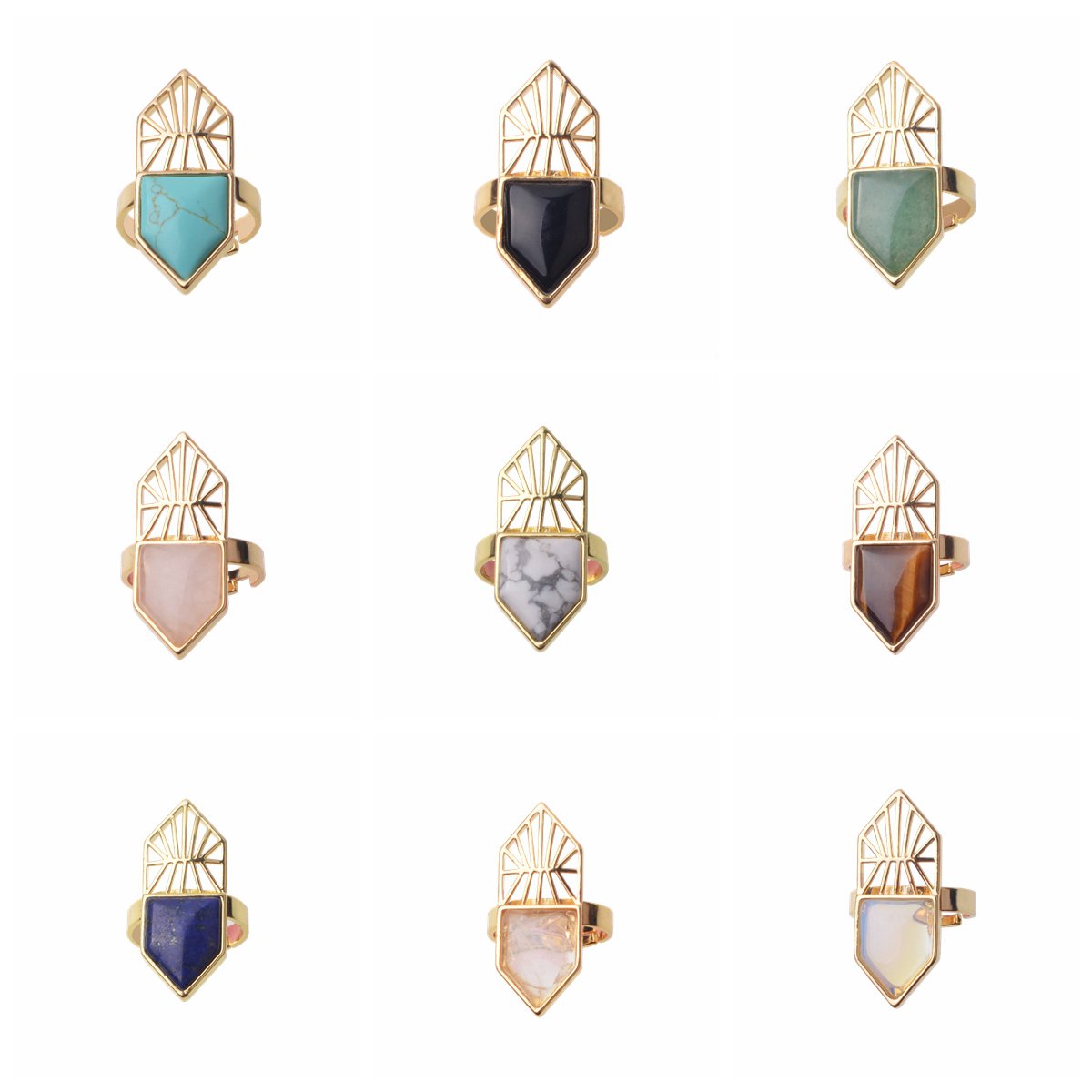 Gold Shield Gemstone Ring for Women Men 