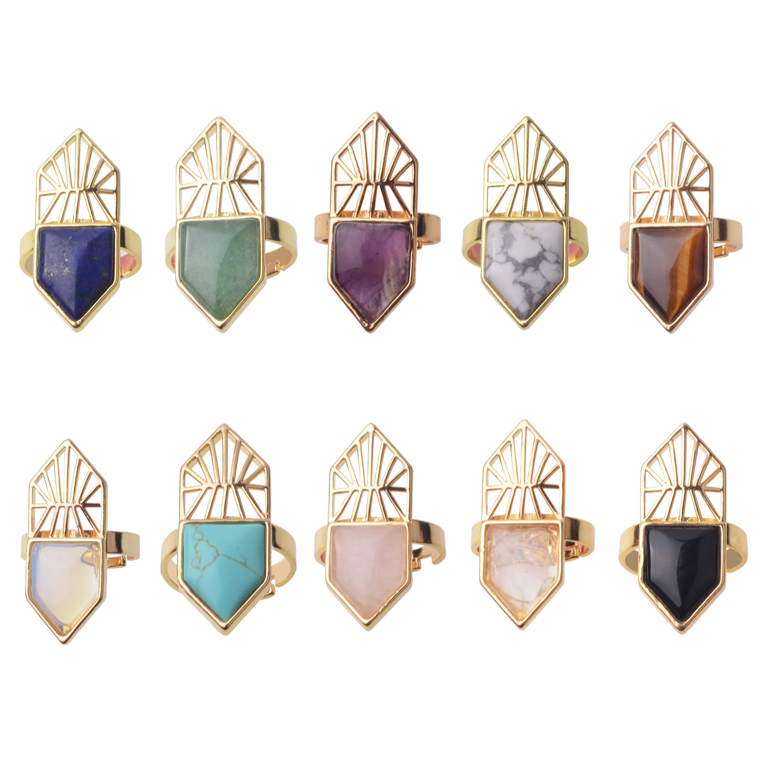 Gold Shield Gemstone Ring for Women Men 