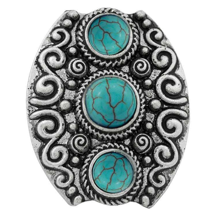 Turquoise Gemstone Rings for Women Girls Adjustable Fashion Silver Alloy Metal Ring