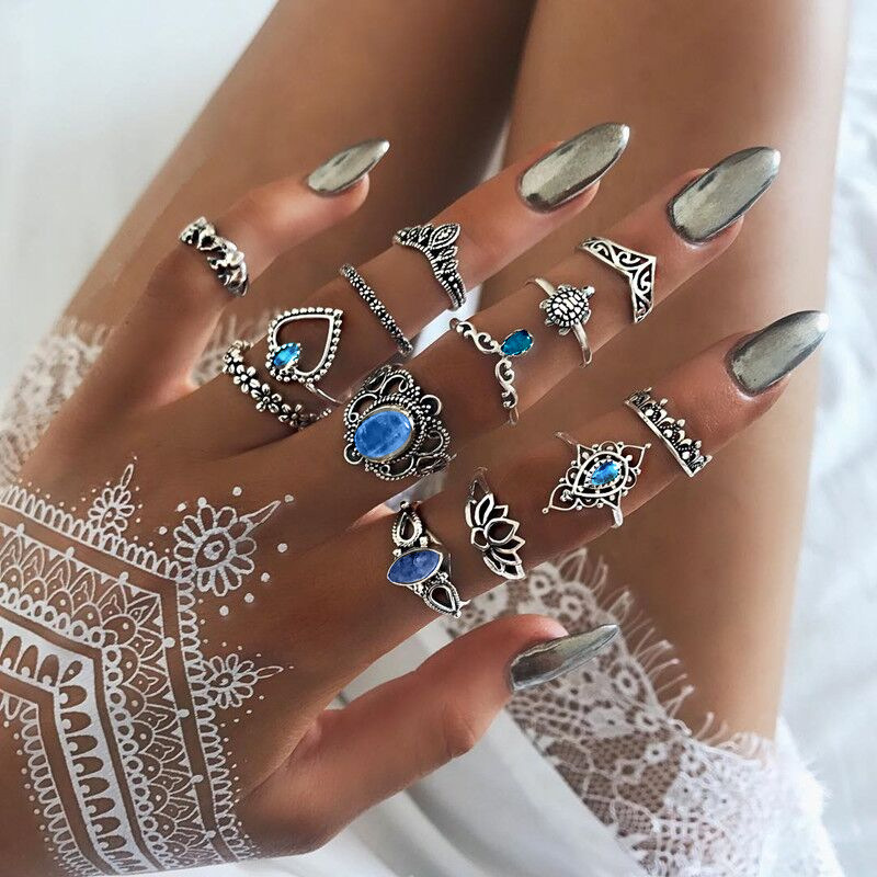 Boho Stackable Knuckle Set Rings for Women Girls Vintage Finger Stacking Trendy Alloy Ring Jewelry