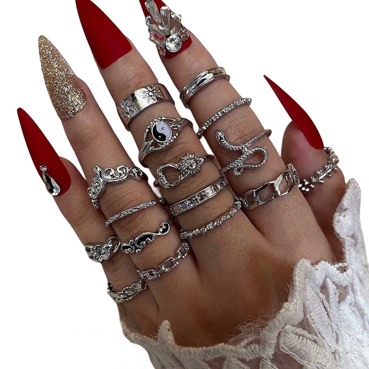 16PCS Alloy Stackable Knuckle Set Rings for Women Girls SR0126