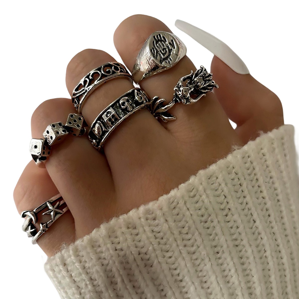 6PCS Alloy Stackable Knuckle Set Rings for Women Girls SR0130