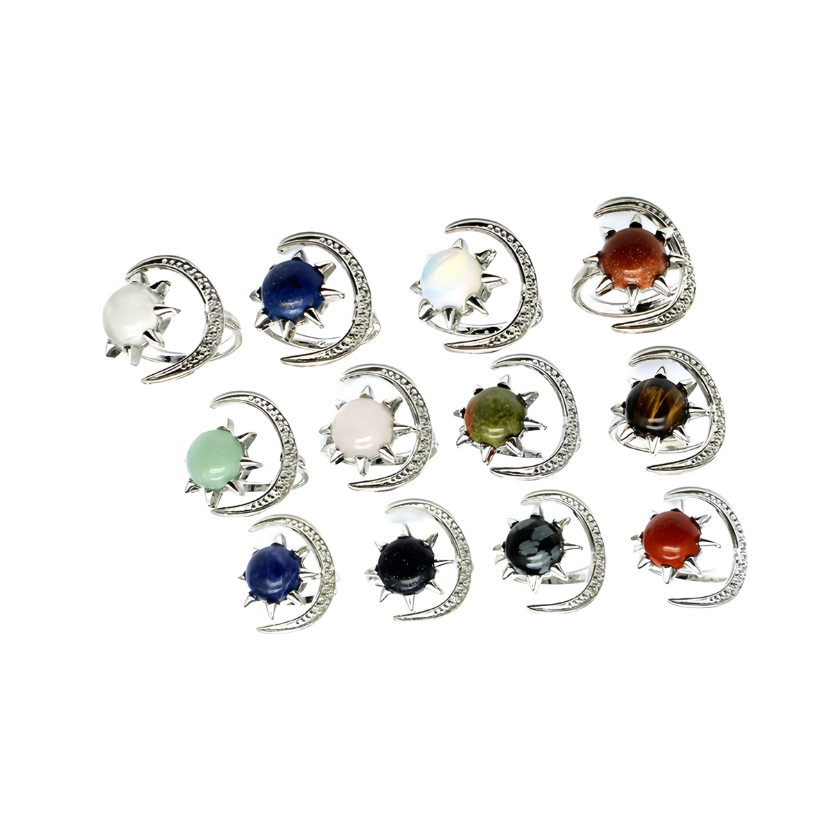 Moon Stone Rings for Women Men Adjustable Healing Crystal Ring Copper Plated White Gold Horse Eye Gemstone  SR0132S