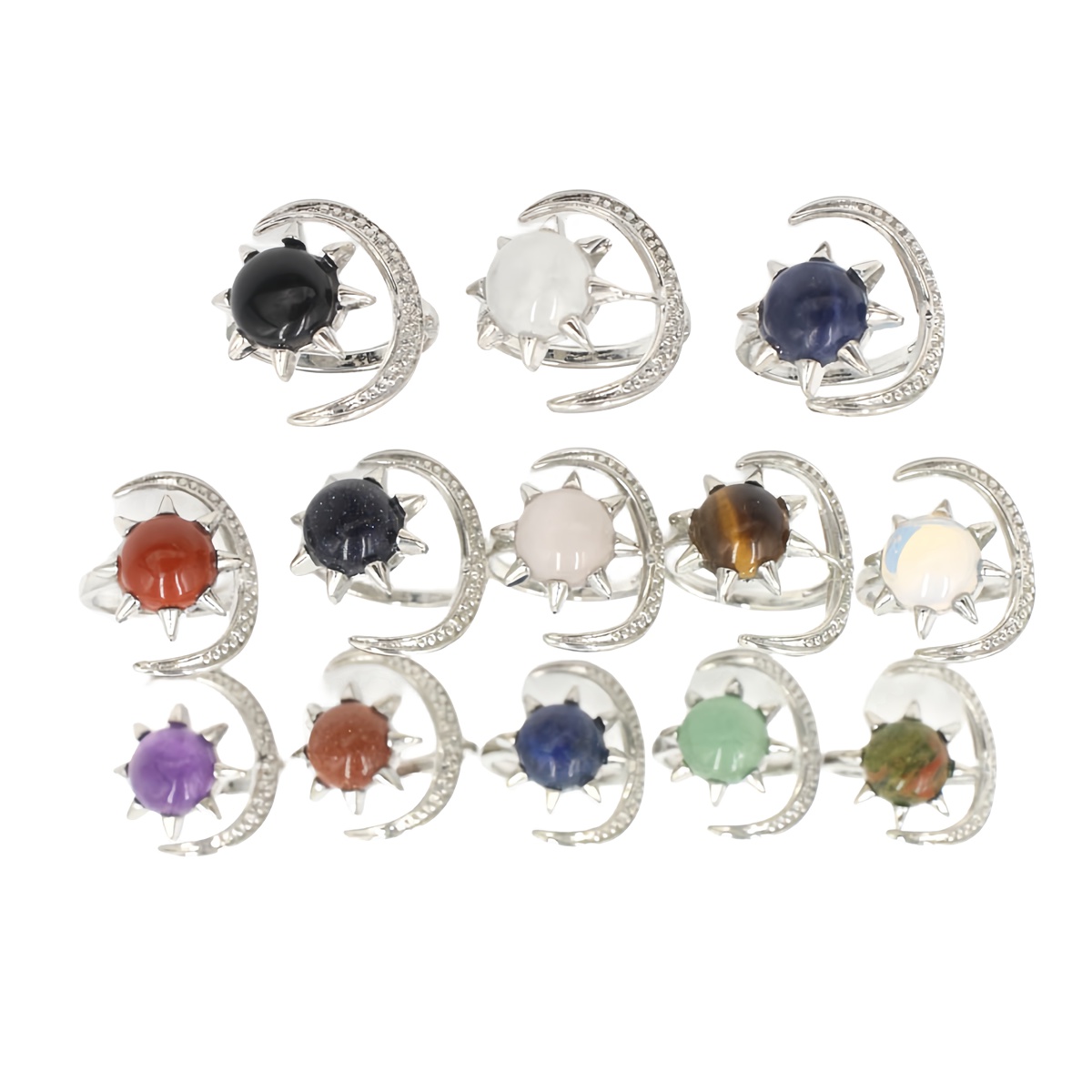 Moon Stone Rings for Women Men Adjustable Healing Crystal Ring Copper Plated White Gold Horse Eye Gemstone  SR0132S