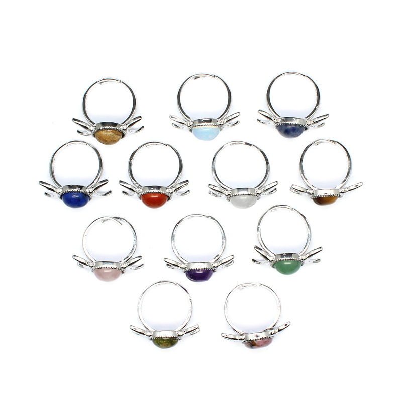 Silver Moon Stone Rings for Women Men Adjustable Healing Crystal Ring Copper Plated White Gold Horse Eye Gemstone  SR0133S