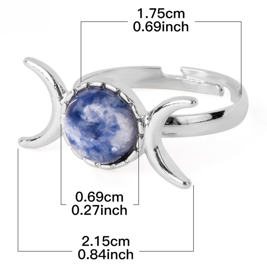 Silver Moon Stone Rings for Women Men Adjustable Healing Crystal Ring Copper Plated White Gold Horse Eye Gemstone  SR0133S