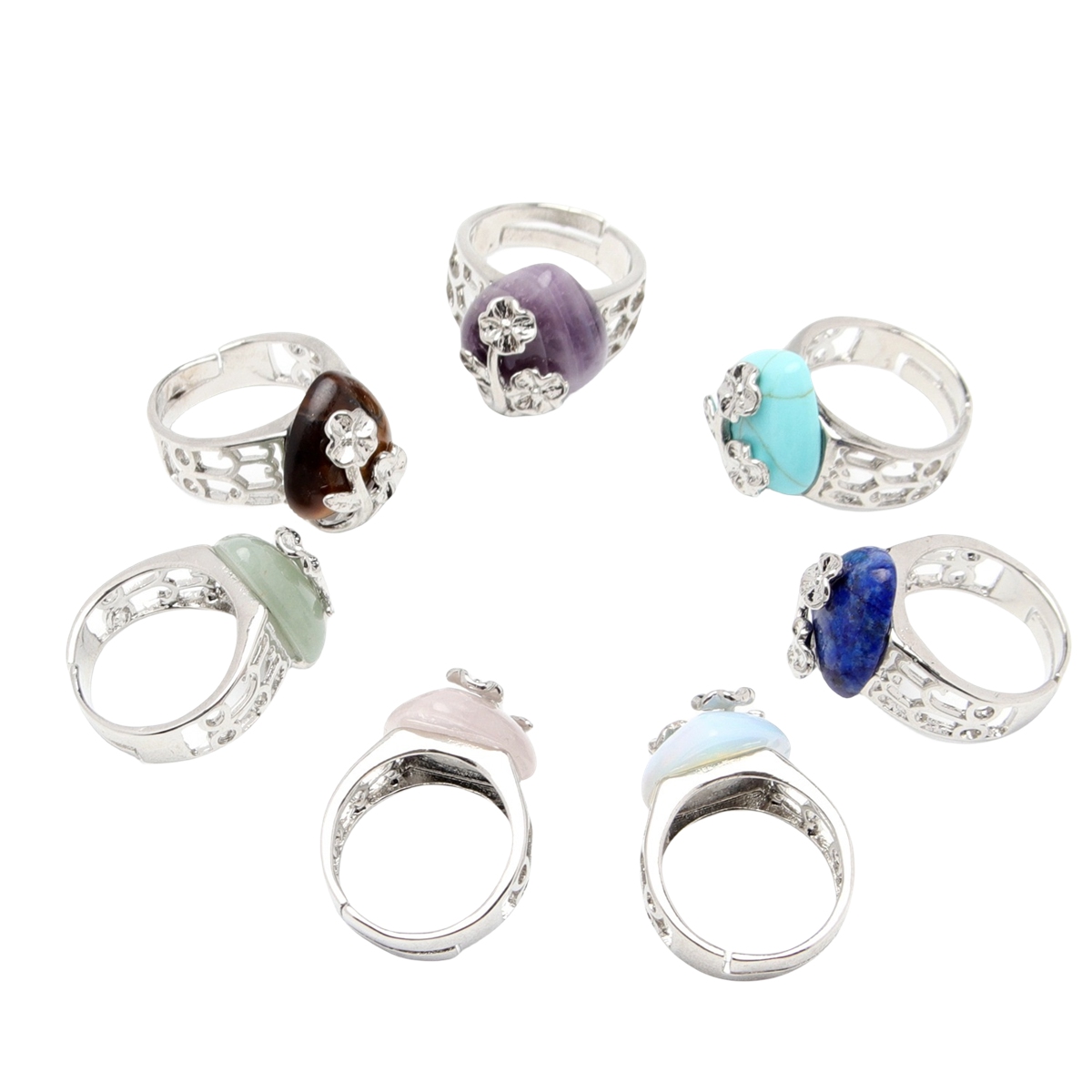 Silver 16MM Heart Stone Rings for Women Men Adjustable  SR0140S