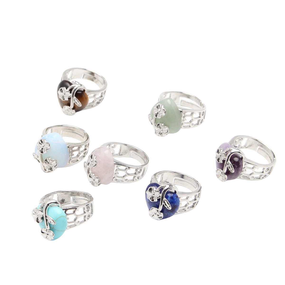 Silver 16MM Heart Stone Rings for Women Men Adjustable  SR0140S