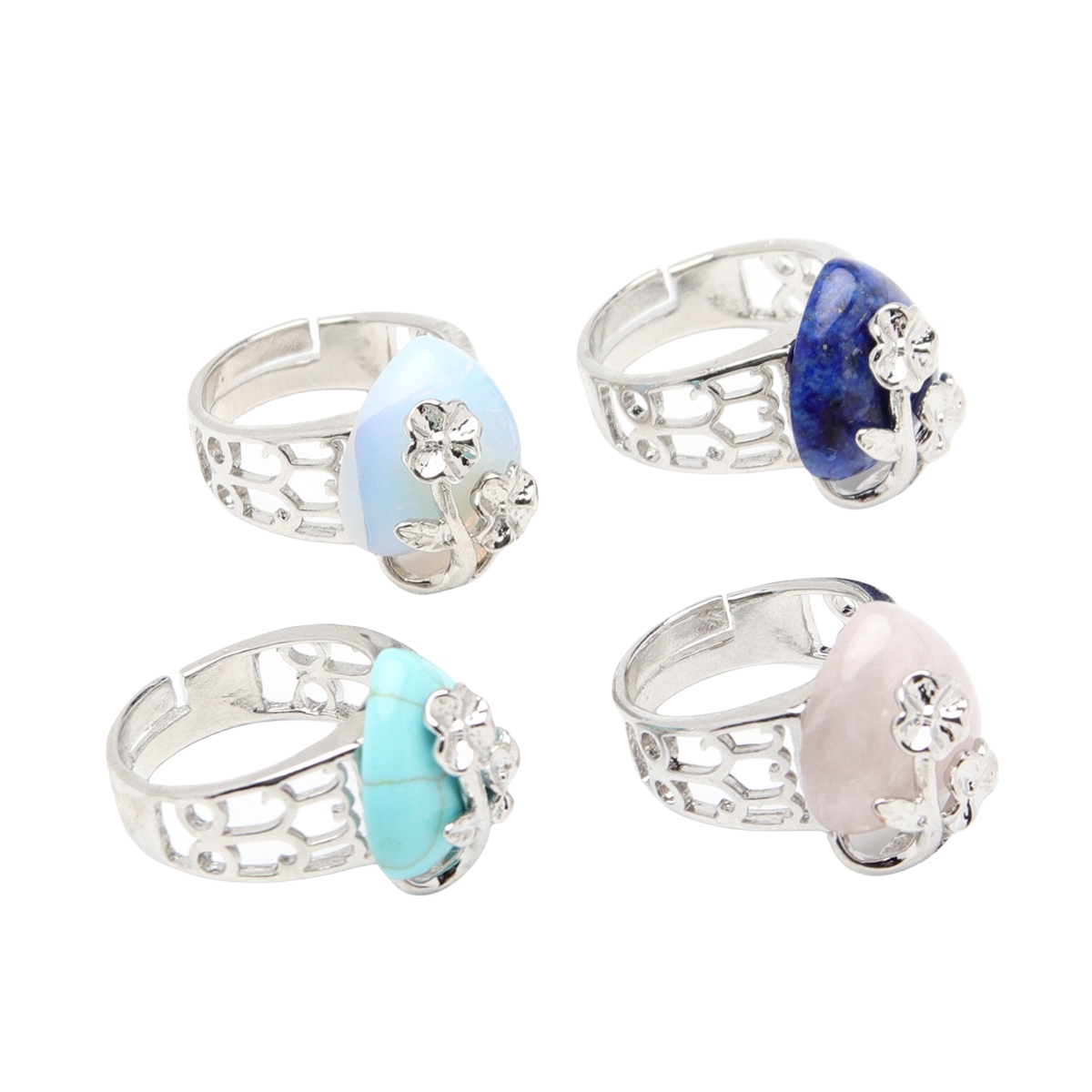 Silver 16MM Heart Stone Rings for Women Men Adjustable  SR0140S