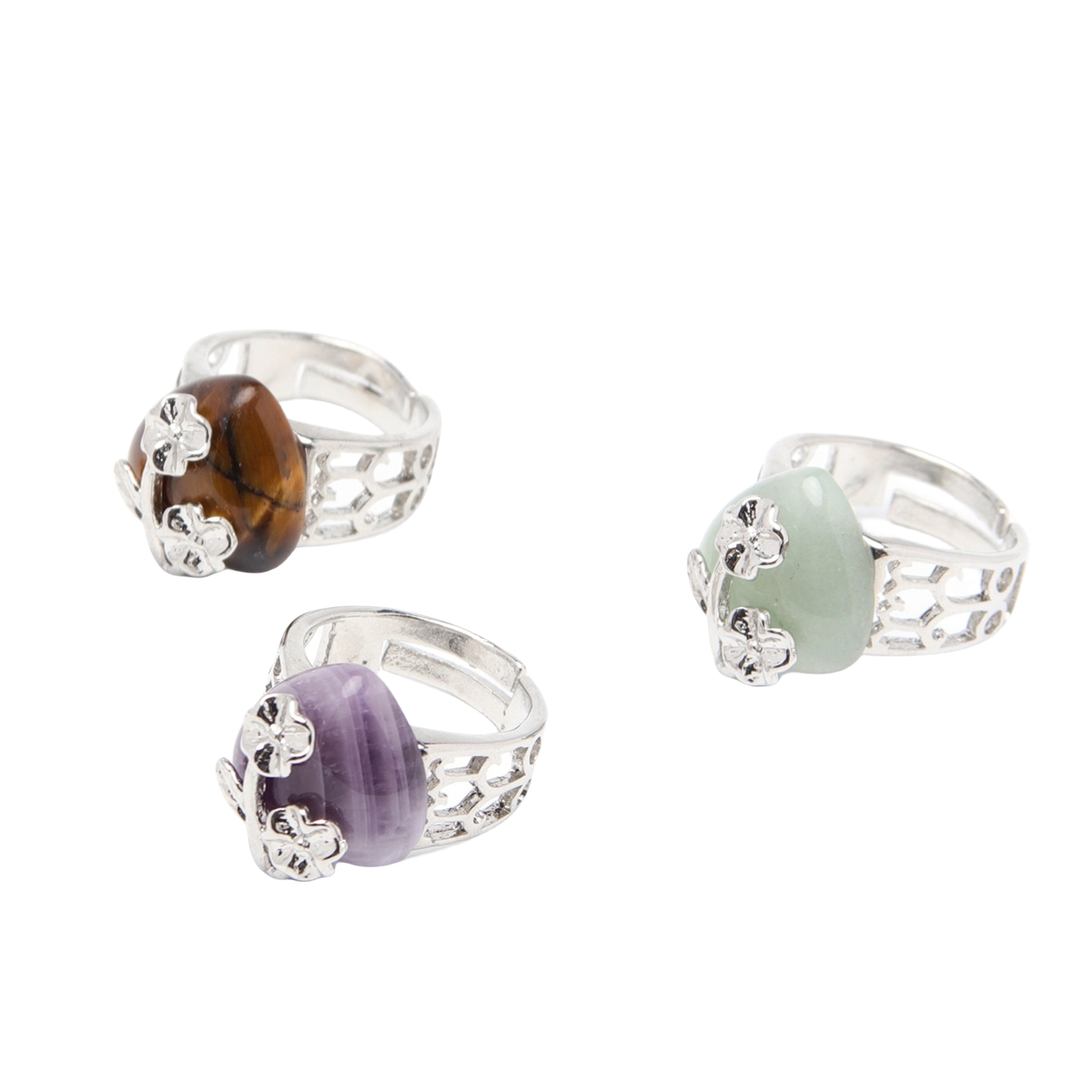 Silver 16MM Heart Stone Rings for Women Men Adjustable  SR0140S