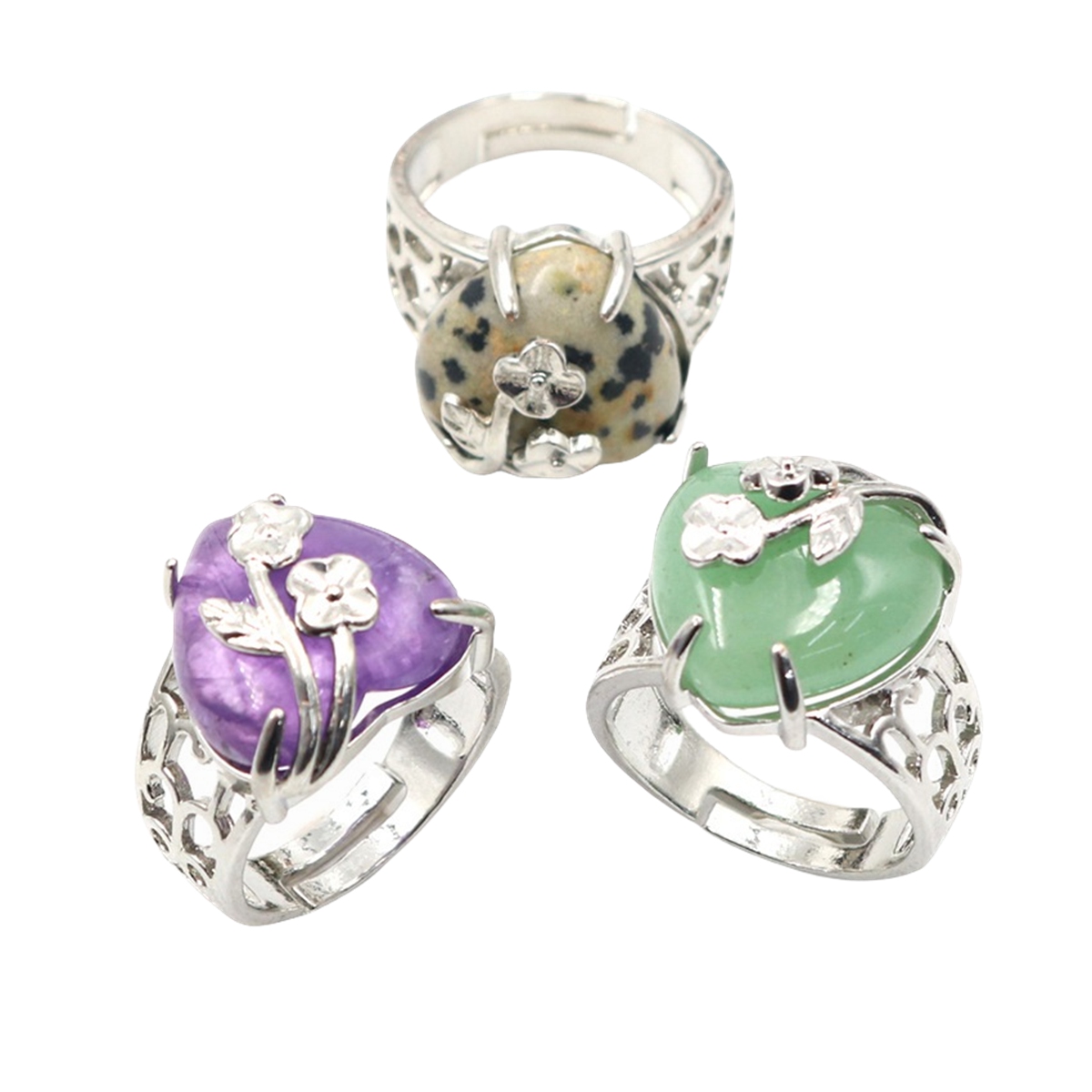 Silver 16MM Heart Stone Rings for Women Men Adjustable  SR0140S