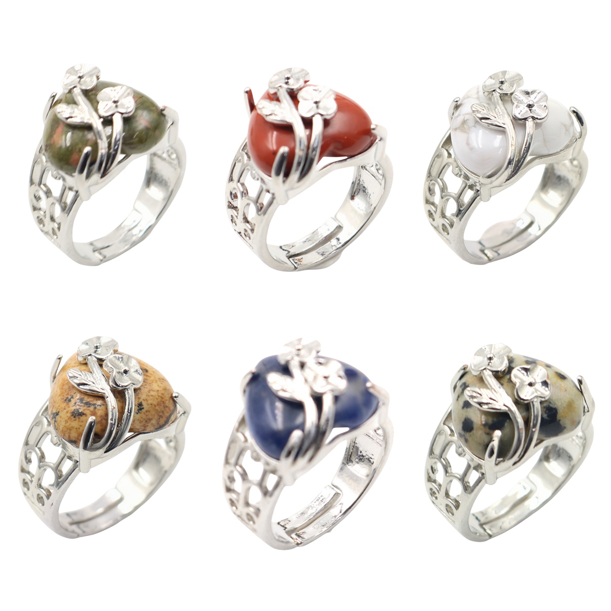 Silver 16MM Heart Stone Rings for Women Men Adjustable  SR0140S