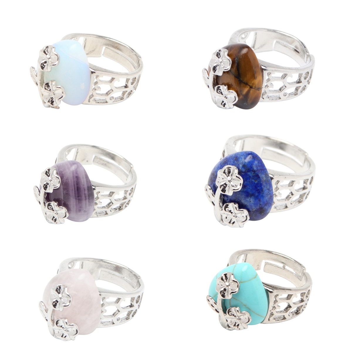 Silver 16MM Heart Stone Rings for Women Men Adjustable  SR0140S