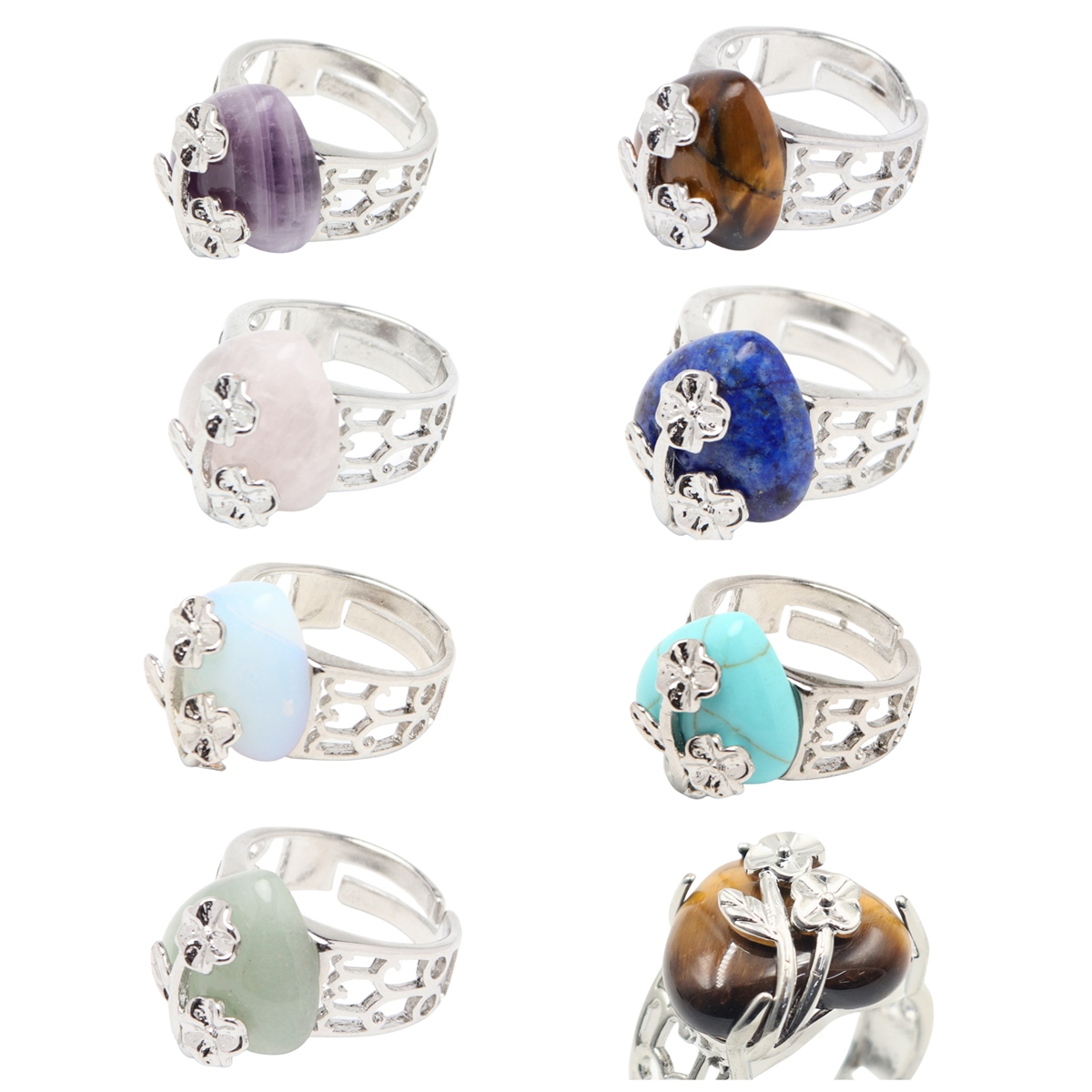 Silver 16MM Heart Stone Rings for Women Men Adjustable  SR0140S