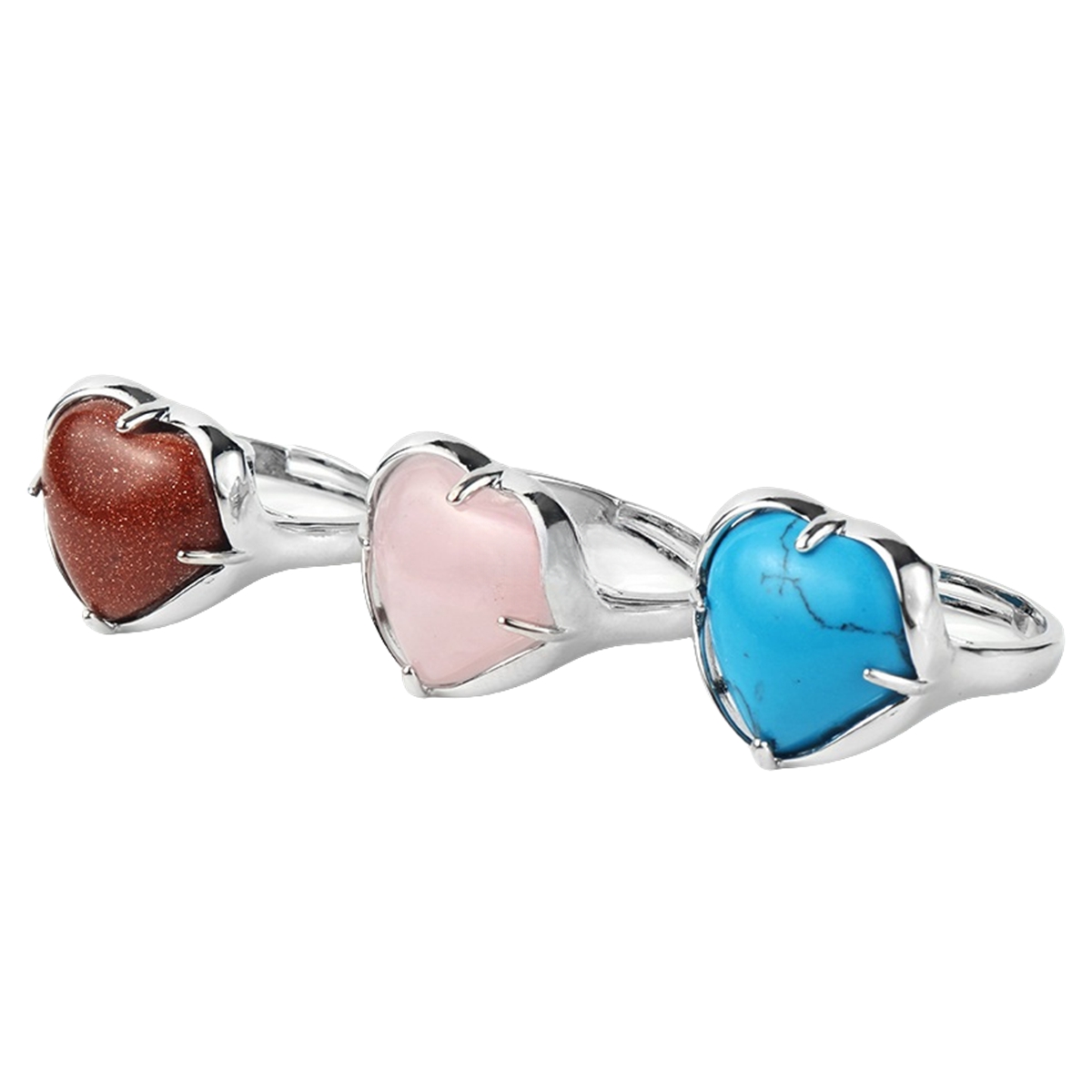 Silver Heart Stone Rings for Women Men Adjustable  SR0141S