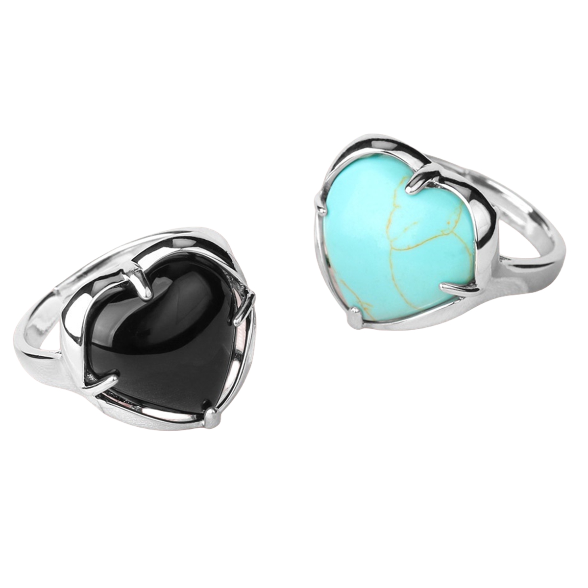 Silver Heart Stone Rings for Women Men Adjustable  SR0141S
