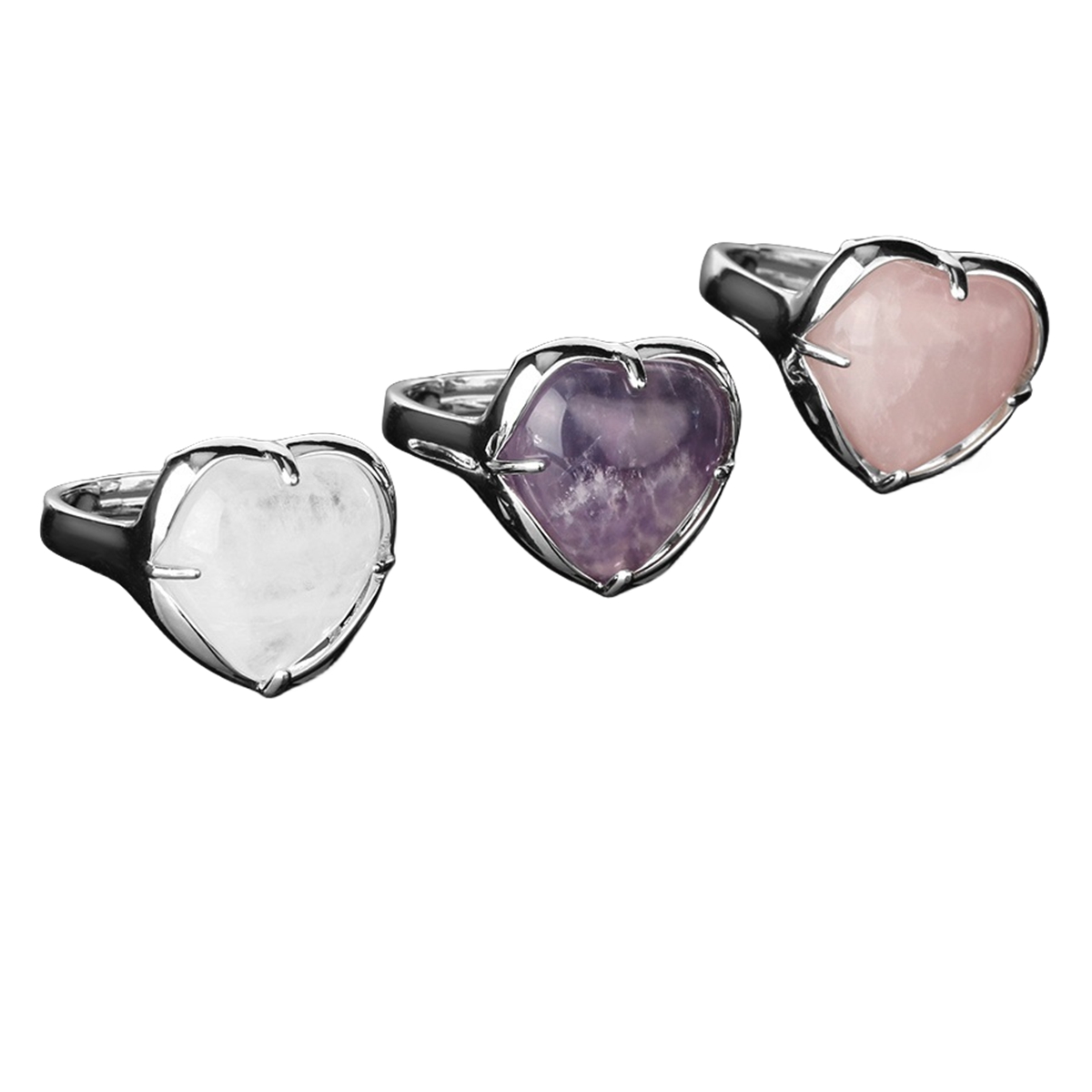 Silver Heart Stone Rings for Women Men Adjustable  SR0141S