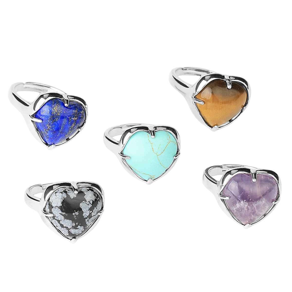 Silver Heart Stone Rings for Women Men Adjustable  SR0141S