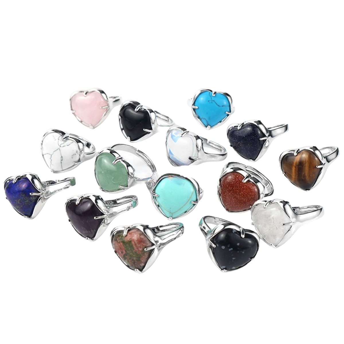 Silver Heart Stone Rings for Women Men Adjustable  SR0141S