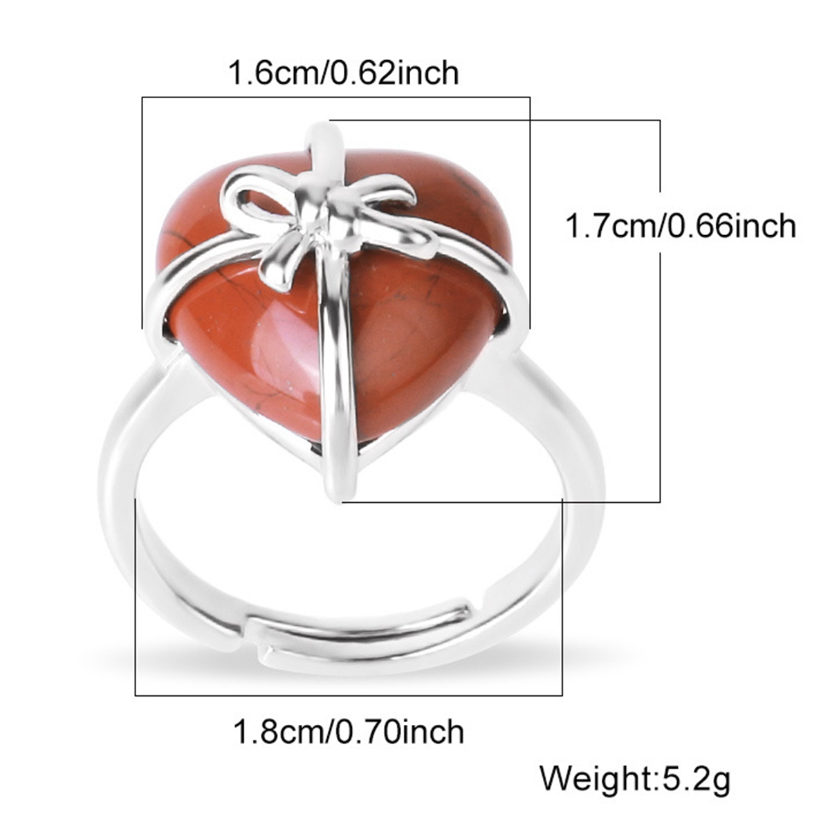 Silver Bowknot Heart Stone Rings for Women Men Adjustable SR0141S