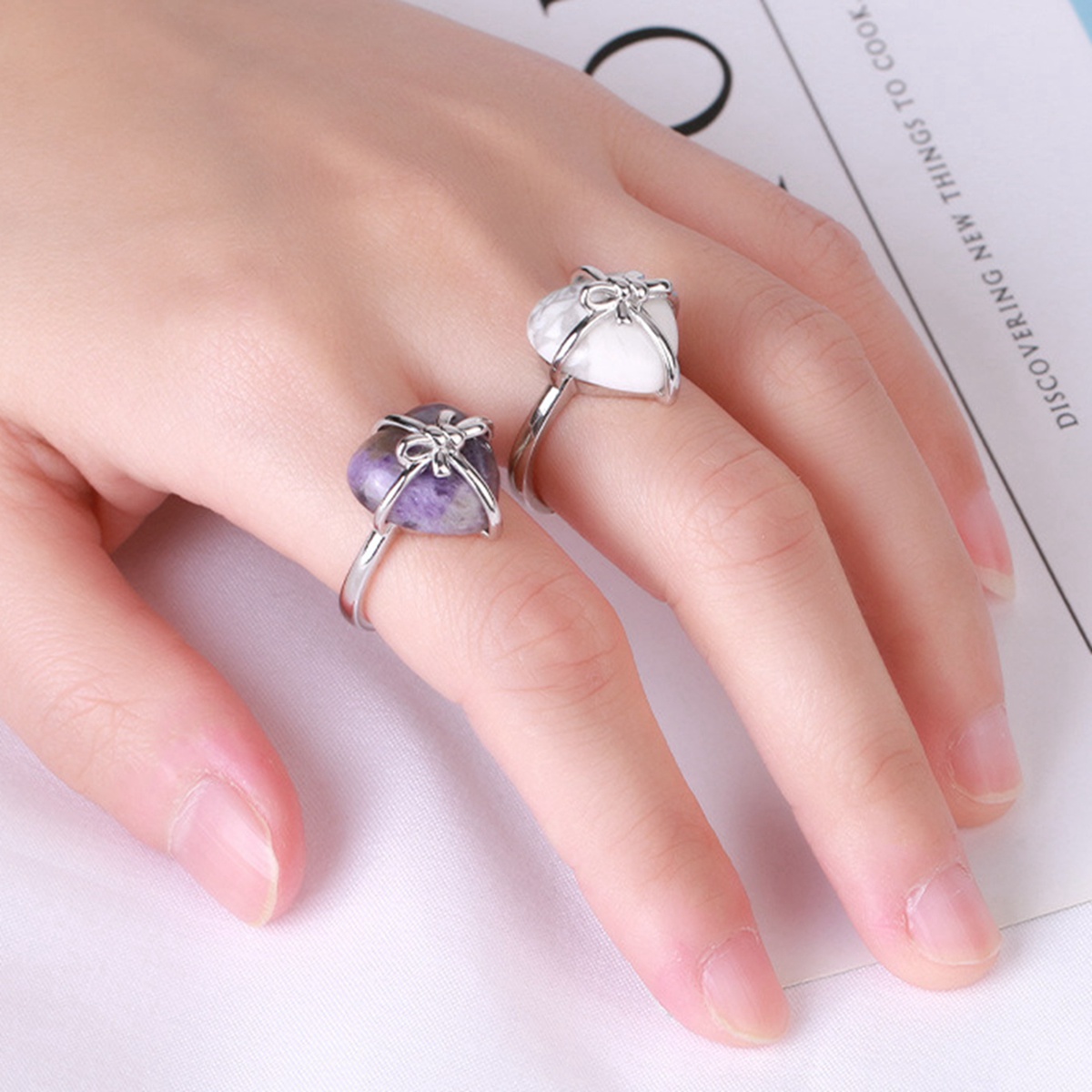Silver Bowknot Heart Stone Rings for Women Men Adjustable  SR0141S