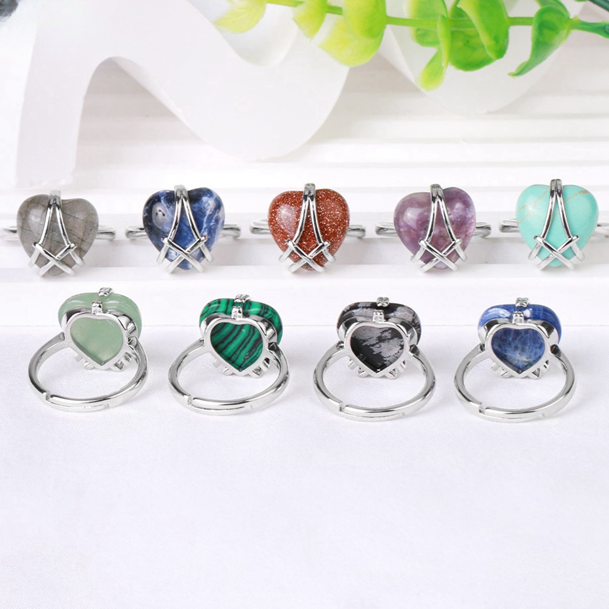 Silver Barbie Castle Heart Stone Rings for Women Men Adjustable  SR0143S