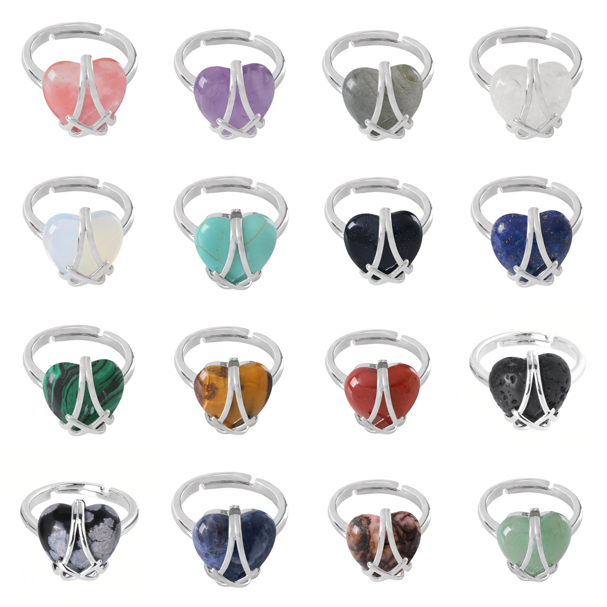 Silver Barbie Castle Heart Stone Rings for Women Men Adjustable  SR0143S